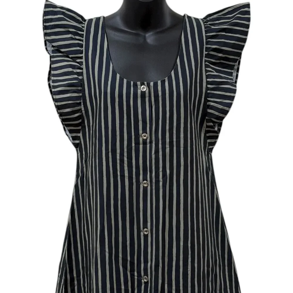 Vintage Marimekko Striped Pinafore Apron Reversible Maxi Dress - Picture 8 of 9